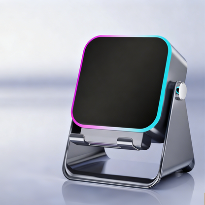 Wireless Induction Speaker 5-in-1 Bluetooth Speaker with Phone Stand,Stereo Sound, 3500mAh Rechargeable, 8 RGB Ambient Light, 360° Adjustable Holder for iPhone/Android/iPad