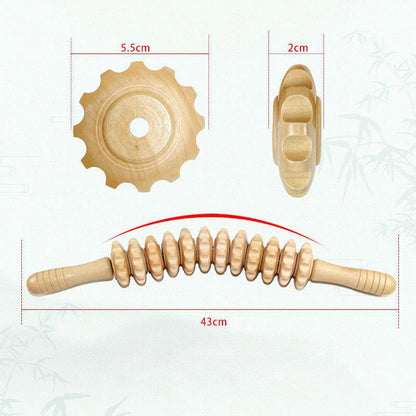 12 Rollers Curved Wooden Massage Stick