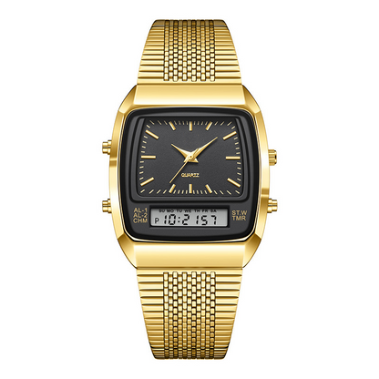 ⌚ 50% OFF! 💥 Retro Style Square Face Multifunction Watch – Dual Display, Zinc Alloy, Stainless Steel ✨