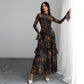 ✨2026 New Arrival 50%OFF🌸Floral Print Sheer Mesh Ruffle Hem Maxi Dress
