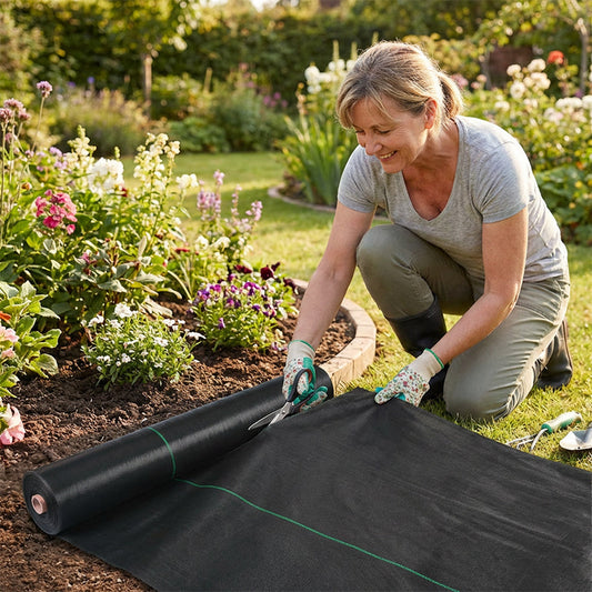 🧵 Weed Control Fabric – Blocks Sunlight, Breathable & Perfect for Garden Beds & Pathways 📉