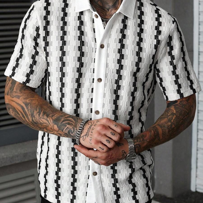 Men's Short Sleeve Retro Geometric Knit Shirt【Buy 2 Get 1 FREE – you get 3! Only 3 days left!】