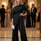 💎 50% OFF! 💎 Women's Elegant One-Shoulder Jumpsuit – Wide-Leg Flow, Wrap Skirt Detail & Premium Breathable Fabric