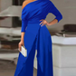 💎 50% OFF! 💎 Women's Elegant One-Shoulder Jumpsuit – Wide-Leg Flow, Wrap Skirt Detail & Premium Breathable Fabric