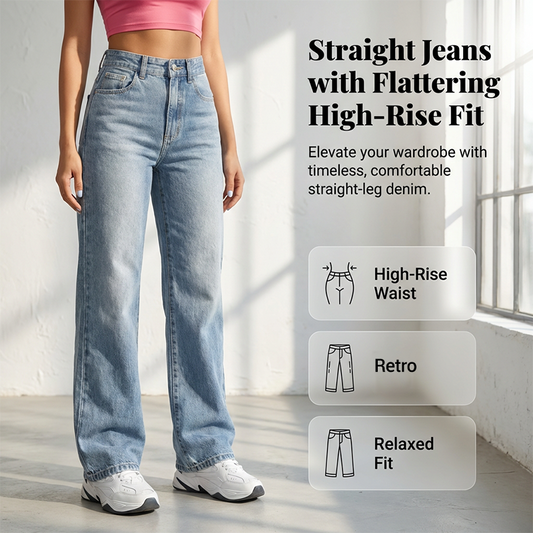 👖 57% OFF NOW! 🔥 Women's High-Waisted Straight Leg Denim Jeans – Flattering Fit, Comfortable Stretch & Versatile Everyday Style ✨