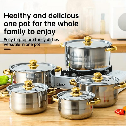 🍳 50% OFF NOW! 🔥 5-Piece Stainless Steel Cookware Set with Glass Lids – Durable, Even Heat Distribution & Elegant Design ✨