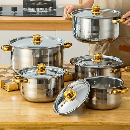 🍳 50% OFF NOW! 🔥 5-Piece Stainless Steel Cookware Set with Glass Lids – Durable, Even Heat Distribution & Elegant Design ✨