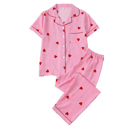 ⏳Limited-time 50% off⏰Women's Heart Print Striped Pajama Set🛋️👚👖
