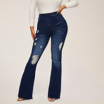 Limited-time offer    Women's High-Waist Ripped Flare Jeans