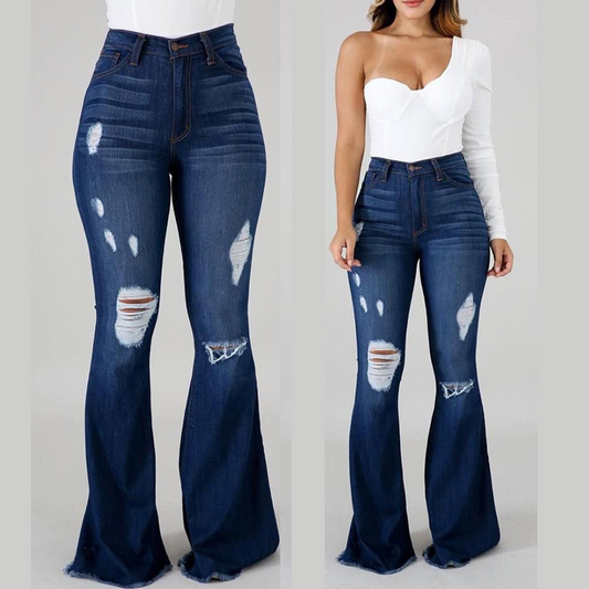 Limited-time offer    Women's High-Waist Ripped Flare Jeans