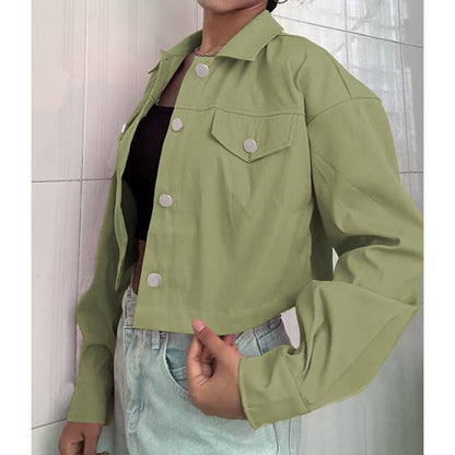 🎁New arrival 50% OFF💥 Women's Solid Cropped Button-Down Jacket