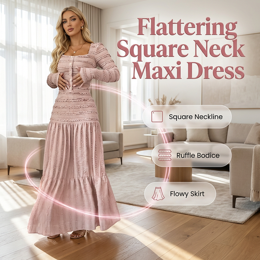 Limited Time Offer ⏰✨Flattering Square Neck Maxi Dress