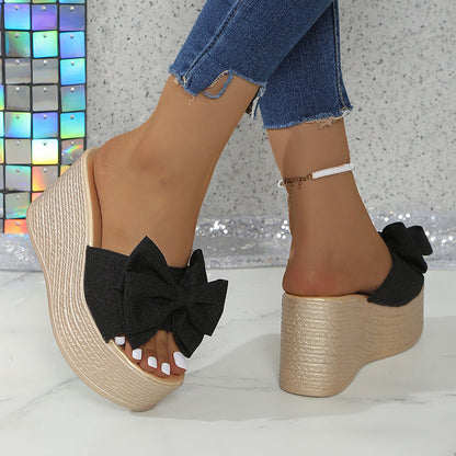 💗LAST WEEK- ONLY￡14.99!!⚡50K+ SOLD🎀Women's Bow Thick Sole Wedge Slippers