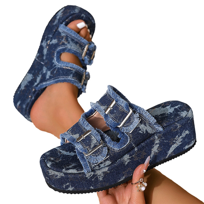 Women's Fashion Platform Sandals with Double Buckle.  Buy 2 pairs, get free delivery