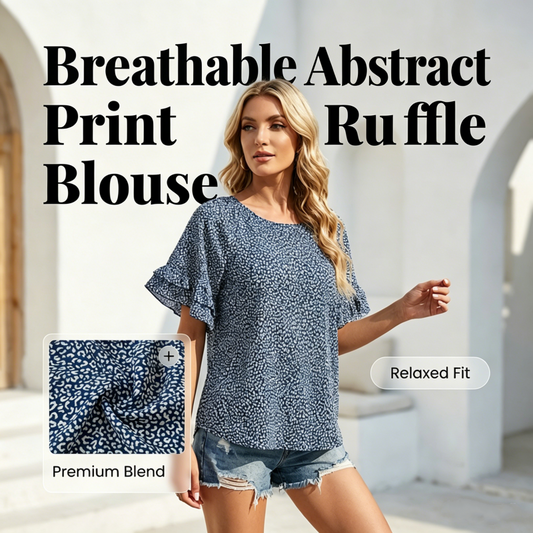 Women's Abstract Print Ruffle Sleeve Blouse   Free shipping on 2+ items – save £3! 🚚💷✨