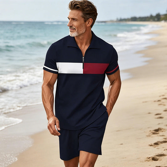 Men's Casual Zipper Shirt & Shorts Set