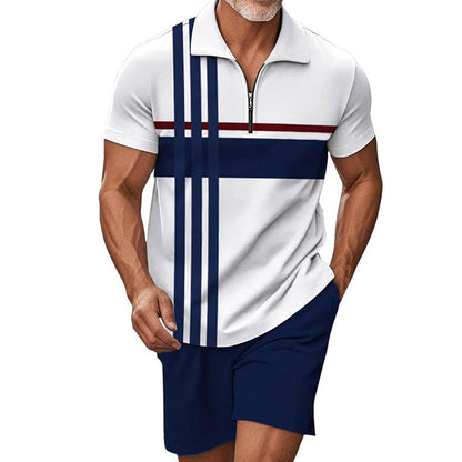 Men's Casual Zipper Shirt & Shorts Set