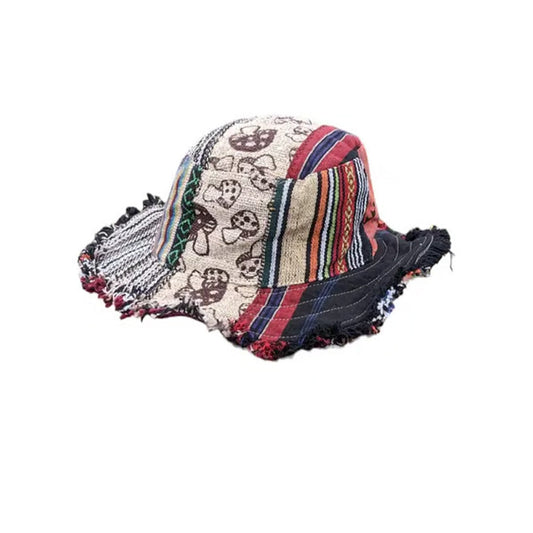 Patchwork Multicolored Mushroom Hemp Hat with Pocket   Buy 2  save £3 （Free Delivery）