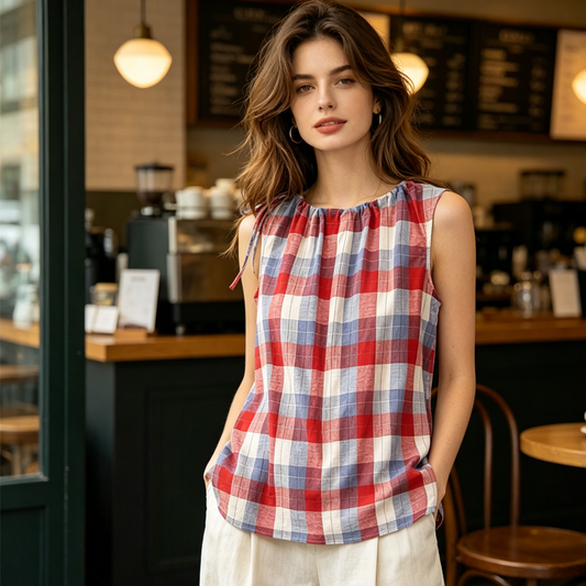 Limited time 50% OFF ~~Women's Plaid Tie-Shoulder Sleeveless Top      Buy  2  save £10