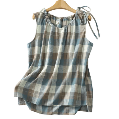 Limited time 50% OFF ~~Women's Plaid Tie-Shoulder Sleeveless Top      Buy  2  save £10