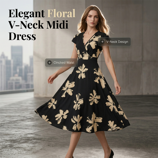 📢📢50% OFF !! ⏰Free shipping on 2 items 🚚✨Women's Casual Printed V-Neck Ruffle Dress