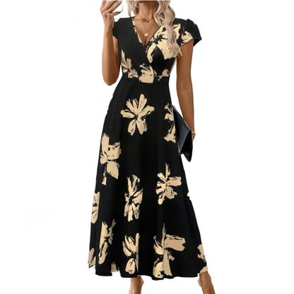 📢📢50% OFF !! ⏰Free shipping on 2 items 🚚✨Women's Casual Printed V-Neck Ruffle Dress