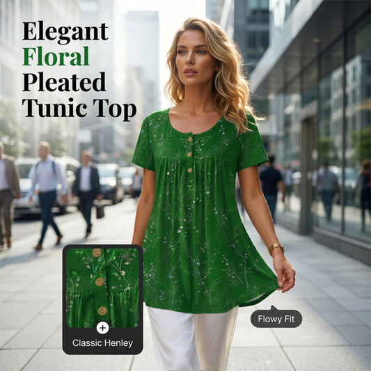 Limited Time Offer ⏰✨Women's Floral Print Pleated Tunic Top