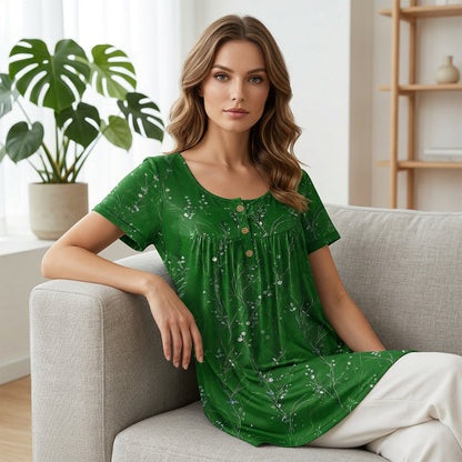 Limited Time Offer ⏰✨Women's Floral Print Pleated Tunic Top
