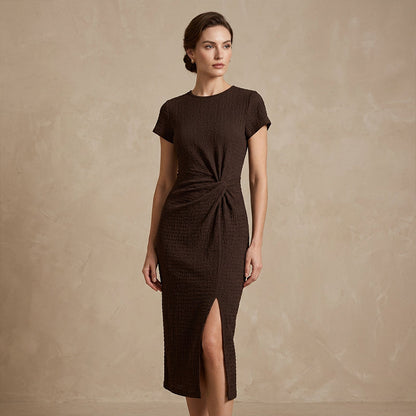 📢📢50% OFF !! ⏰Elegant Twist-Front Waist-Cinching Slit Dress