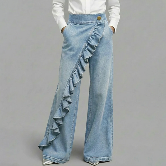 🎁2026 New Arrivals 50% OFF💥Women’s Asymmetrical Ruffle Wide-Leg Denim Pants