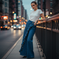 🎁2026 New Arrivals 50% OFF💥Women’s Asymmetrical Ruffle Wide-Leg Denim Pants
