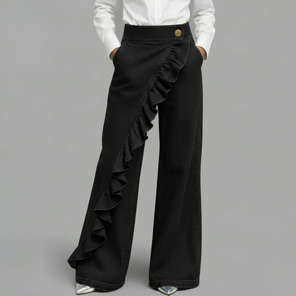 🎁2026 New Arrivals 50% OFF💥Women’s Asymmetrical Ruffle Wide-Leg Denim Pants