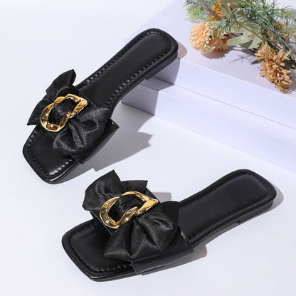 Bestseller – Limited Time Special Price! 🔥⏰Bow & Chain Decor Flat Slide Sandals