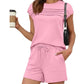 Bestseller shorts set – limited time 50% OFF! 🔥⏰Women's Pintuck T-Shirt & Drawstring Shorts 2-Piece Set
