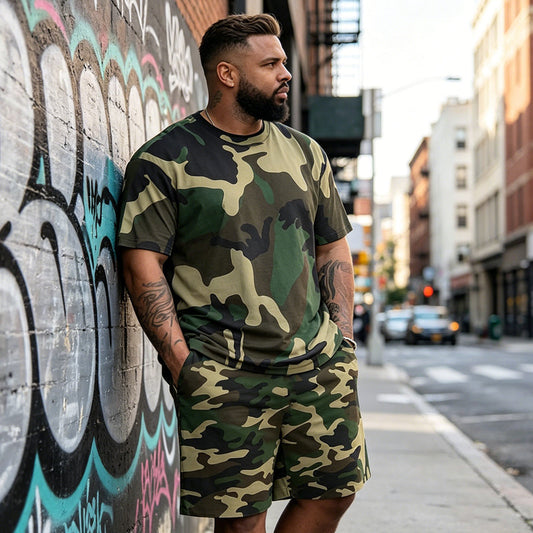 📢📢50% OFF !! ⏰Men's Camouflage Print T-Shirt & Shorts Set