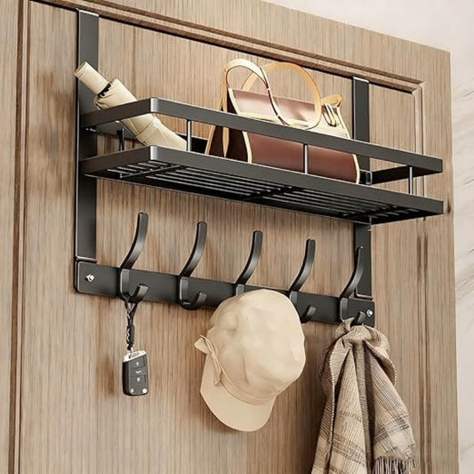 🪄 LIMITED-TIME 50% OFF! ✨ Over The Door Hooks with Basket – Heavy-Duty, Tool-Free, 50lb Capacity 🪣