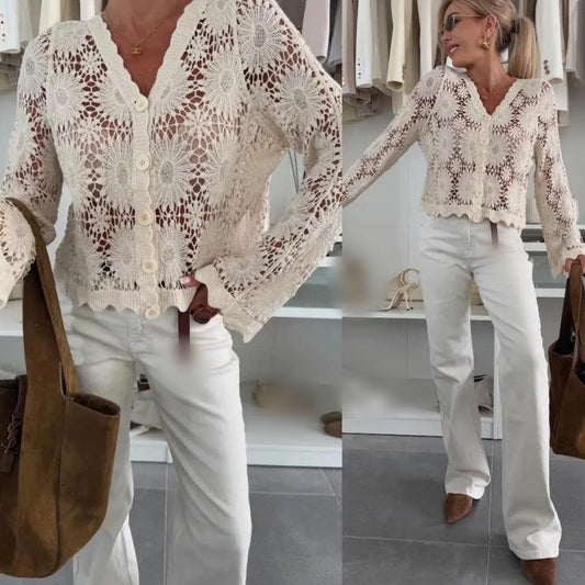 🏆LAST DAY SALE 50% OFF🔥Women's Floral Crochet Knit Cardigan