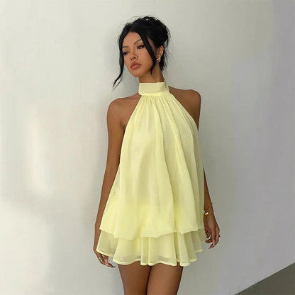 🔥LAST DAY SALE 50% OFF🔥Women’s Halter Neck Mini Dress – Slim-Fit, Sleeveless & Tie-Back ✨ | Elegant Summer Dress