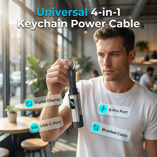 ⏳LAST DAY SALE ONLY ￡12.99!!🔥🔌 4-in-1 Charging Cable with Digital Display & Keychain – Fast-Charging, Kink-Resistant & Compact