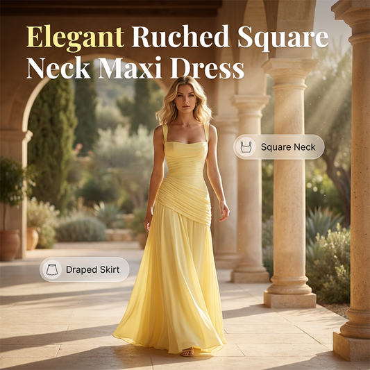 Women's Ruched Bodice Square Neck Maxi Dress
