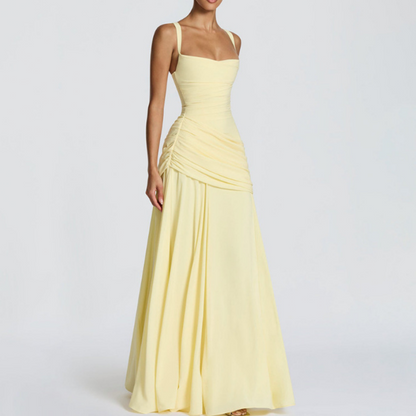 Women's Ruched Bodice Square Neck Maxi Dress