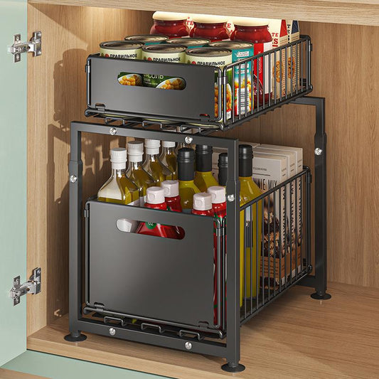 💪🥫 FLASH SALE 50% OFF! Double-Tier Pull-Out Shelf Cabinet Organizer – 5 Height Levels, 2 Tiers, Carbon Steel, Large Capacity, No Assembly Required ✨