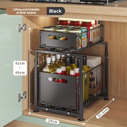 💪🥫 FLASH SALE 50% OFF! Double-Tier Pull-Out Shelf Cabinet Organizer – 5 Height Levels, 2 Tiers, Carbon Steel, Large Capacity, No Assembly Required ✨