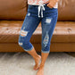 🏆LAST DAY SALE 50% OFF🔥Women's Distressed Drawstring Denim Capri Pants