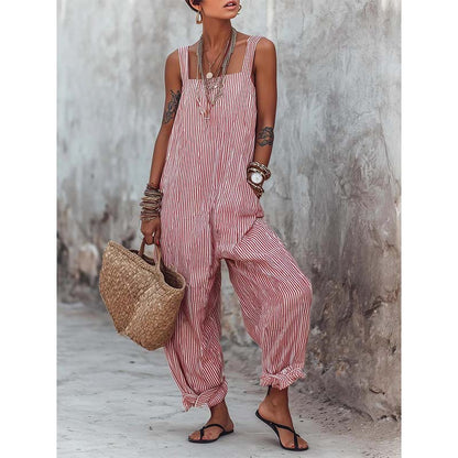 👗 50% OFF NOW! 🌊 Women's Casual Striped Spaghetti Strap Jumpsuit ✨