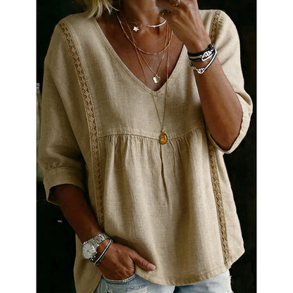 🏆LAST DAY SALE 50% OFF🔥Women's Casual V-Neck Lace Trim Top