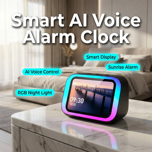 Smart alarm clock with AI voice assistant.