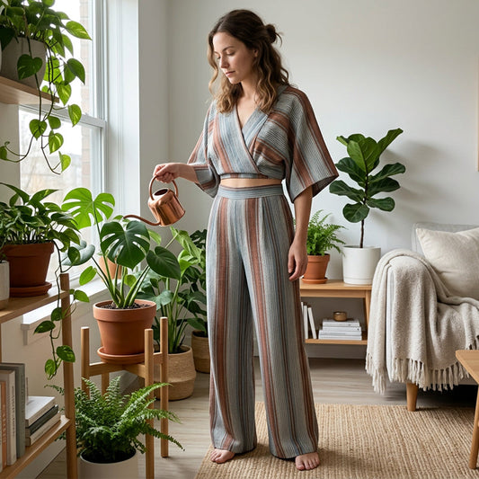 🏆LAST DAY SALE 50% OFF🔥Women's Striped Crop Top & Wide-Leg Pants Set