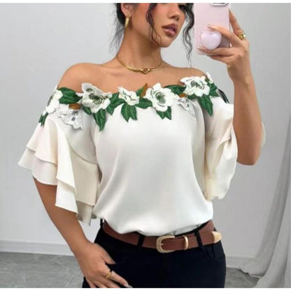 Women's Romantic Floral Ruffle Sleeve Top