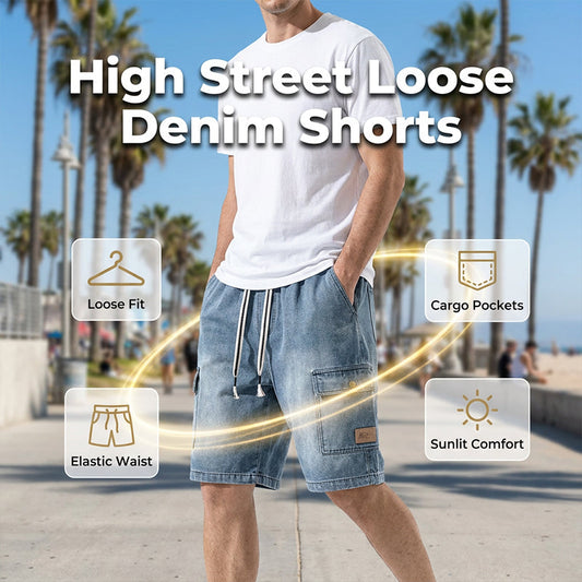 🩳 50% OFF NOW! 🏙️ Men's Loose Denim Cargo Shorts – High street style & adjustable fit – Durable cotton, perfect for skatepark or summer streets 🛹